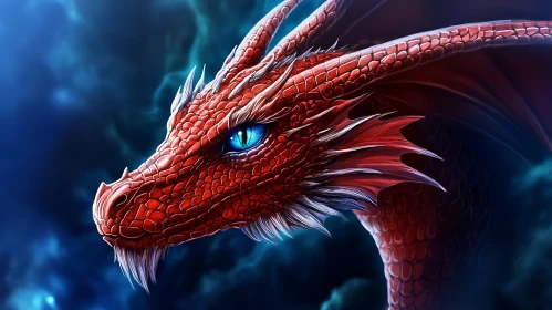 Scarlet Dragon with Piercing Blue Eyes