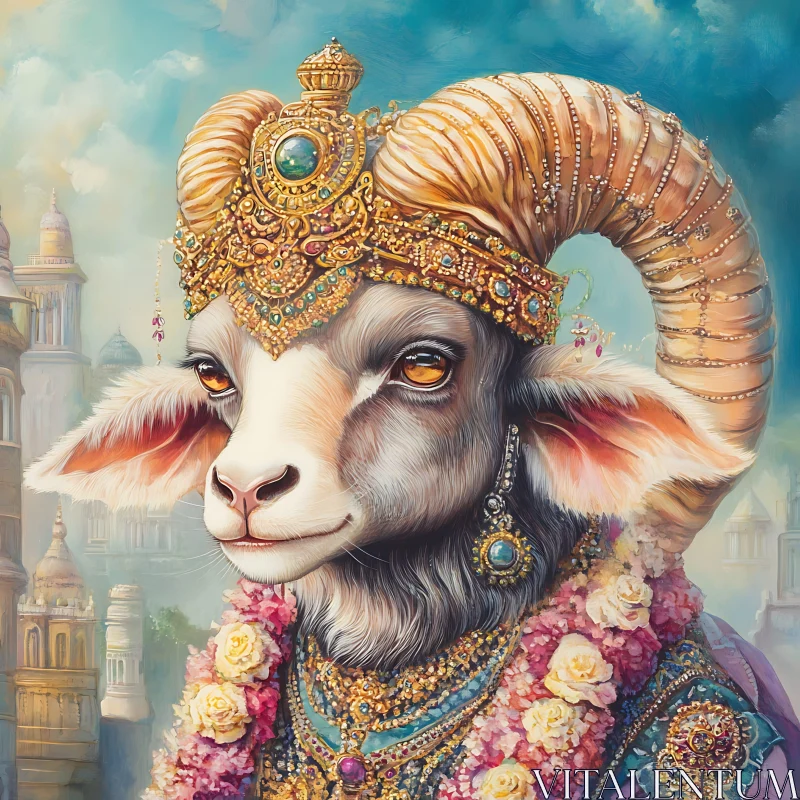 Ornate Goat in Royal Regalia AI Image