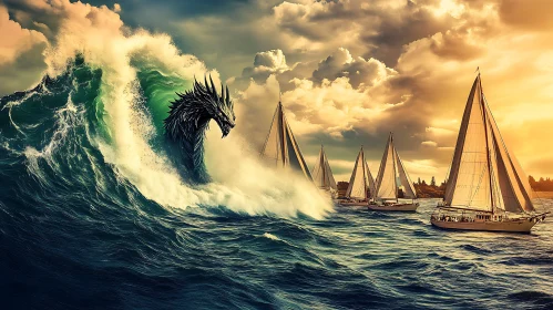 Mythical Sea Serpent Wave Art