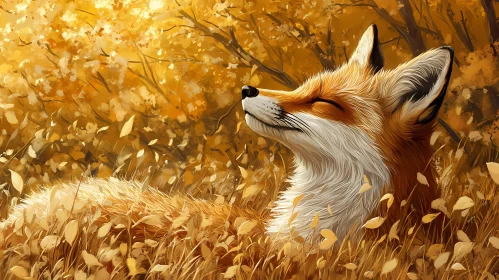 Peaceful Fox in Golden Leaves