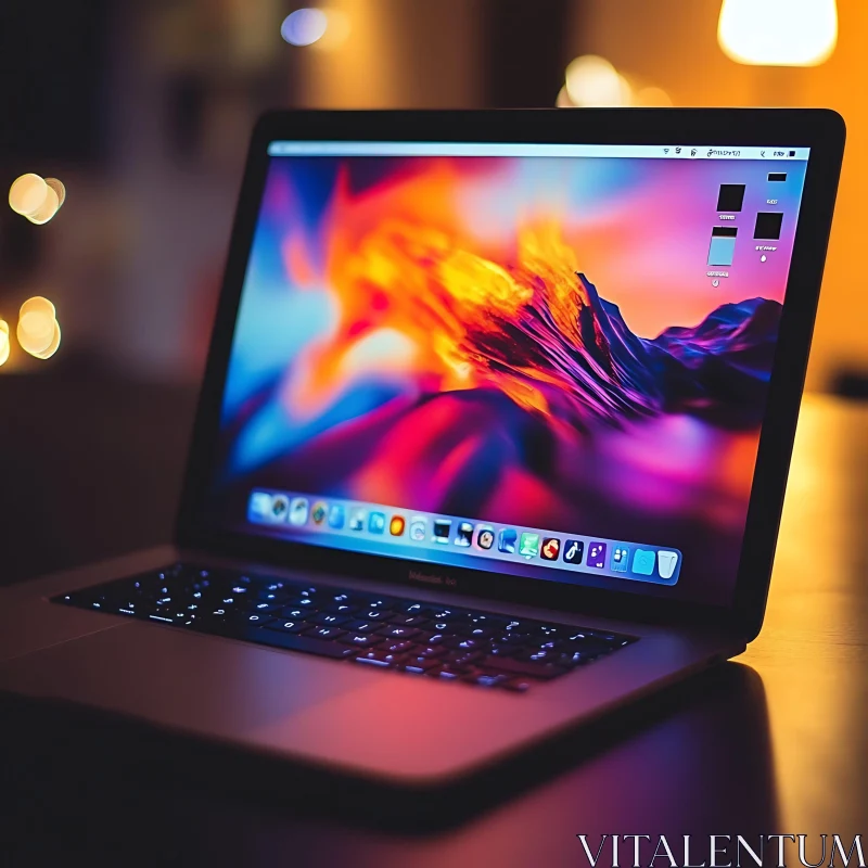 Illuminated Laptop in Warm Atmosphere AI Image