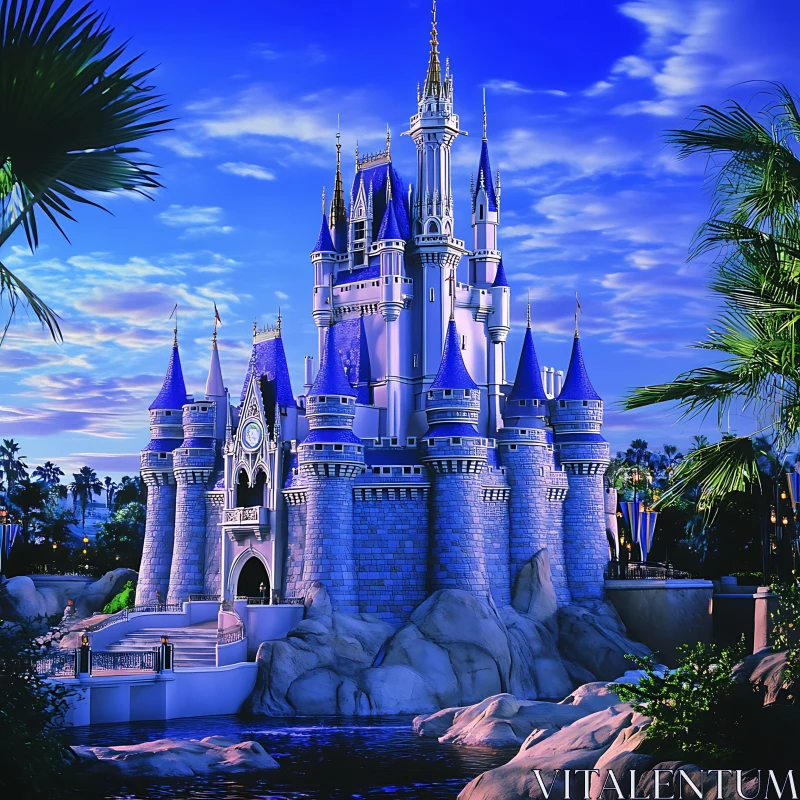 Fantasy Castle with Blue Sky AI Image