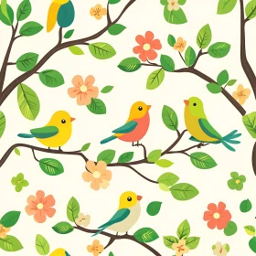 Colorful Bird Floral Pattern Illustration