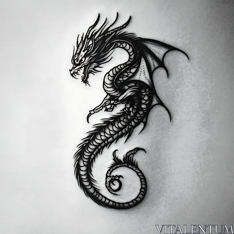 AI ART Elegant Dragon Illustration in Monochrome