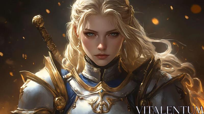 AI ART Female Knight with Sword and Blonde Hair