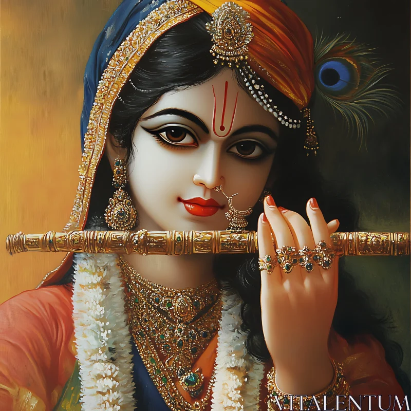 Serene Deity with Flute and Jewels AI Image