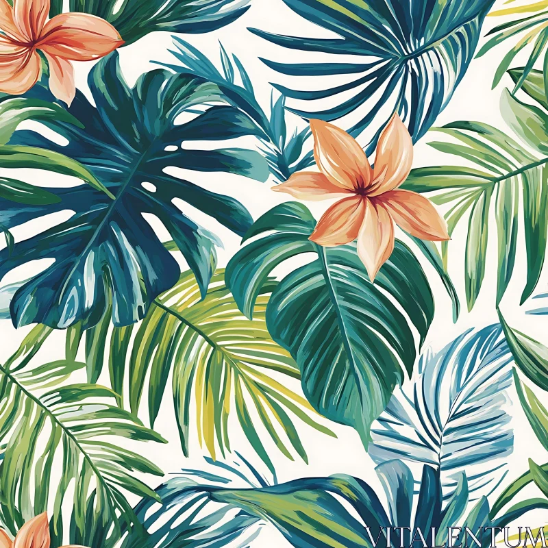 Tropical Leaves and Lush Lilies Pattern AI Image