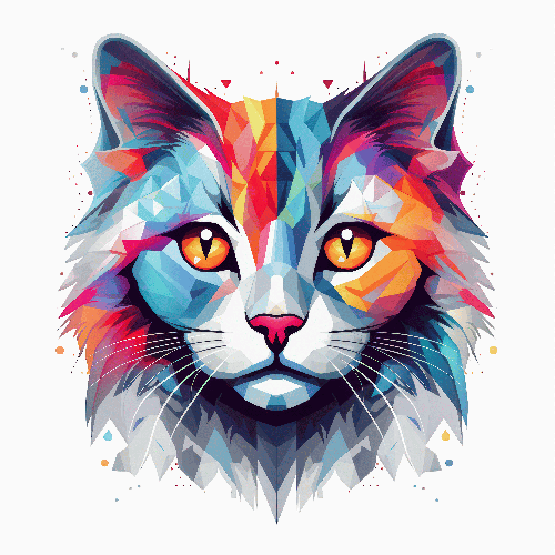 POD Design Digital Art: Mysterious Cat with Multi-colored Fur