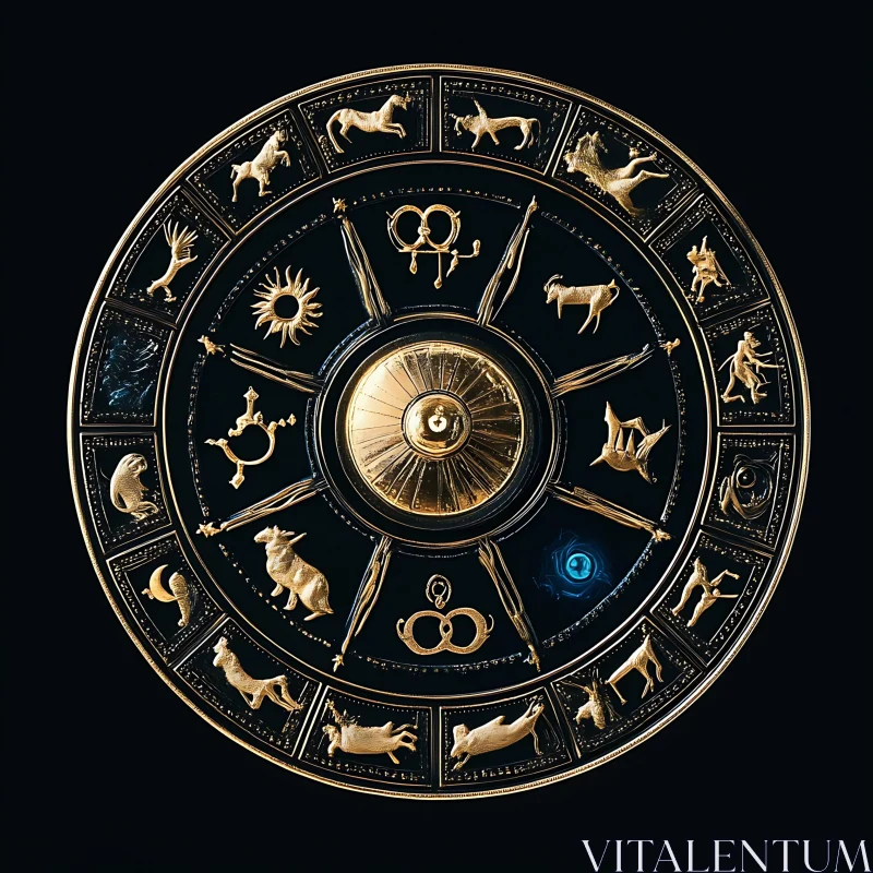 Celestial Zodiac Wheel with Golden Emblems AI Image