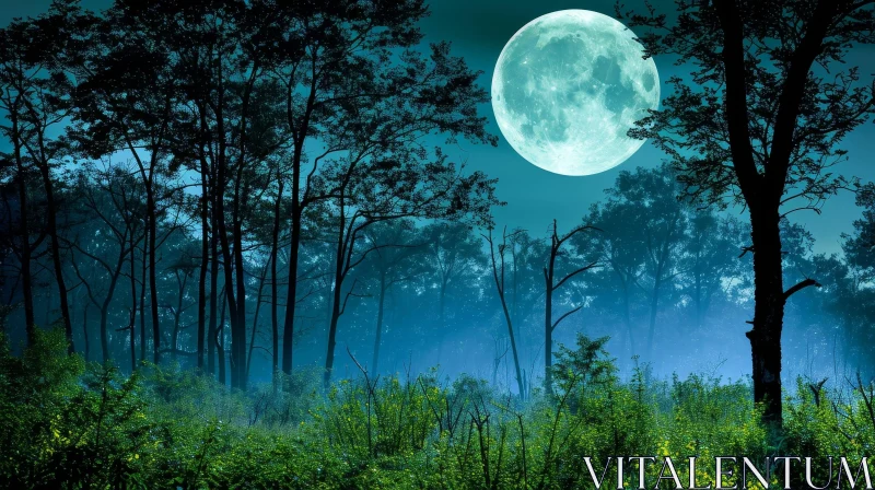 Enchanting Forest Night Landscape with Moonlight AI Image