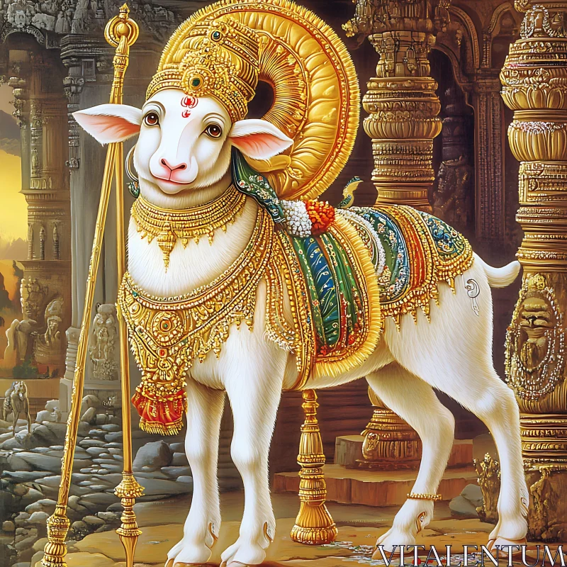 AI ART Ornate Sheep with Golden Jewelry