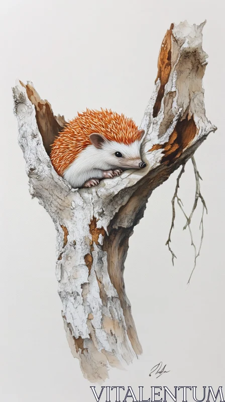 Hedgehog Art in Tree Hollow AI Image