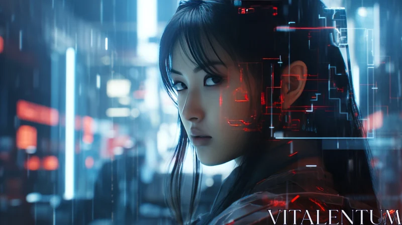 Futuristic Cyberpunk Asian Girl in Cityscape AI Image