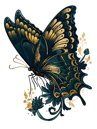 Intricate Dark Blue Butterfly Vector Illustration POD Design