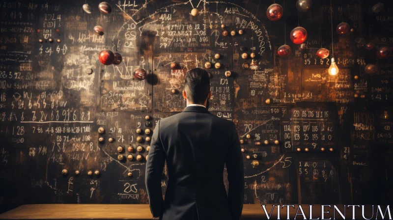 Man holding a blackboard surrounded by balls - Spectacular Backdrops AI Image