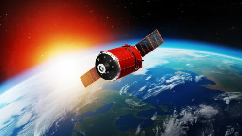 Orbiting Satellite in Space with Red Lights - Artwork Promoting Environmental Activism