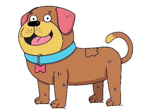 POD Design Playful Cartoon Dog with Pink Collar and Wagging Tail