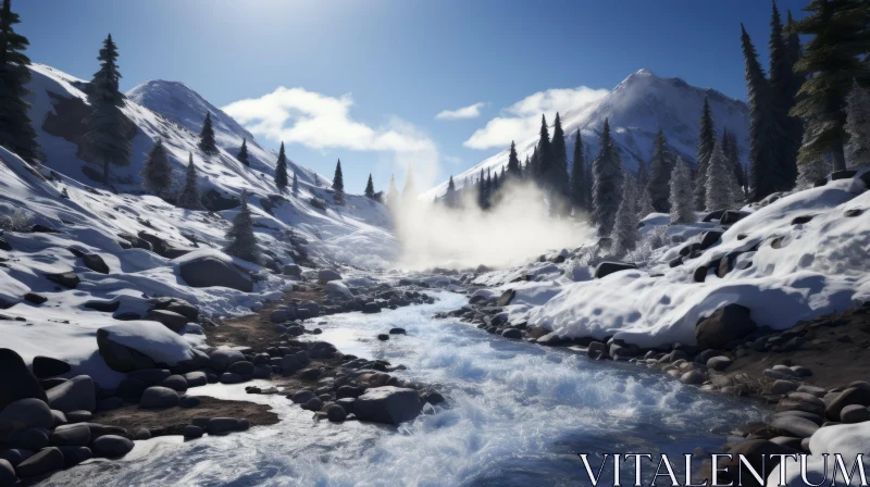 Snowy Mountain Landscape Rendered in Unreal Engine AI Image