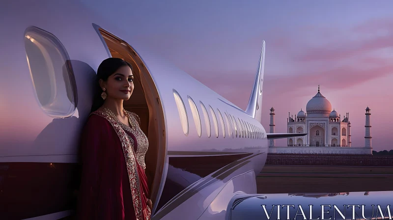 Woman by Private Jet in India AI Image