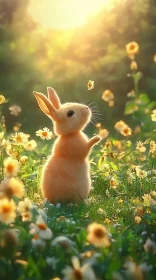 Enchanting Rabbit and Daisies at Sunset