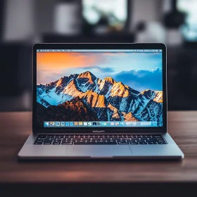 Mountain Sunset on Laptop Screen