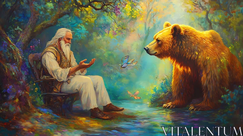 AI ART Forest Meeting: Man and Golden Bear