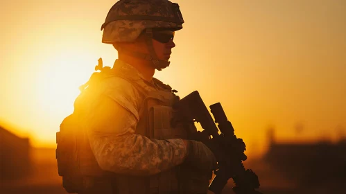 Sunset Vigil: A Soldier's Watch