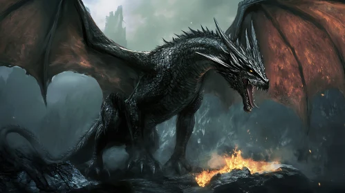 Dragon in Smoky Landscape