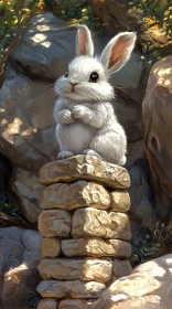 Charming White Bunny in Natural Setting