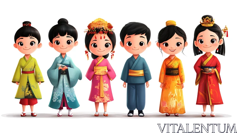 AI ART Cartoon Characters in Traditional Asian Costumes