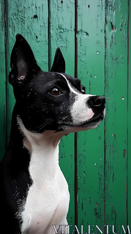 Alert Dog Portrait with Green Backdrop AI Image