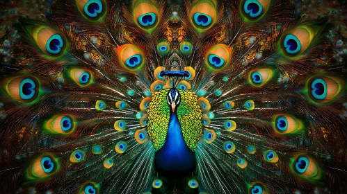 Peacock's Colorful Feather Fan