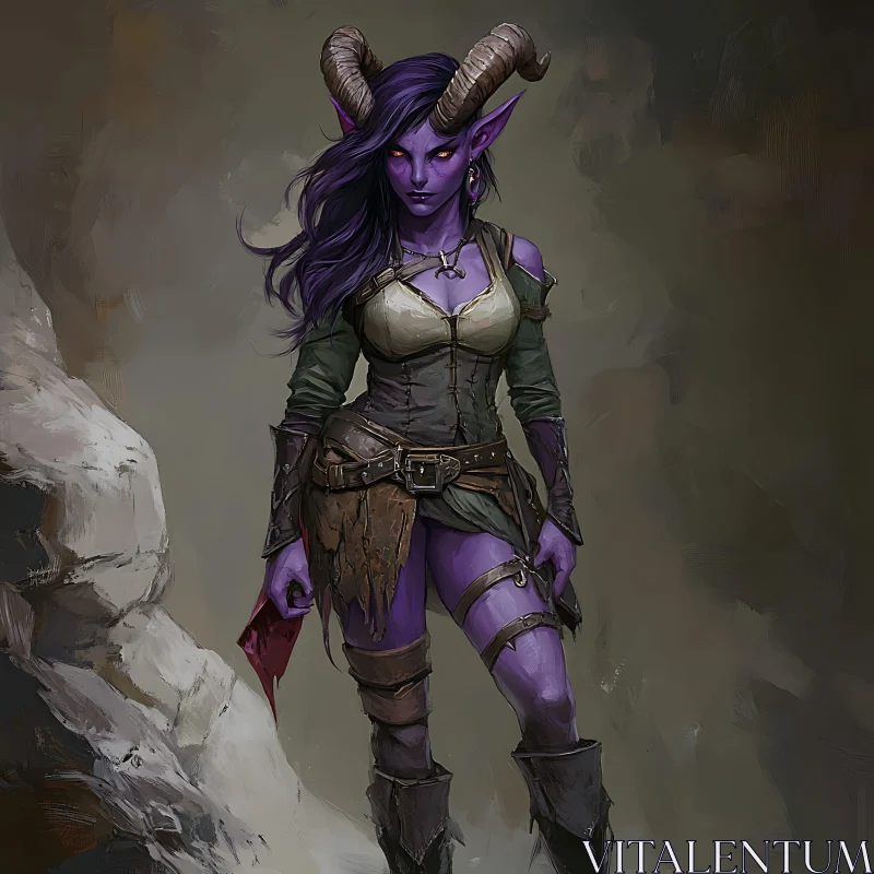 AI ART Horned Warrior Woman Illustration