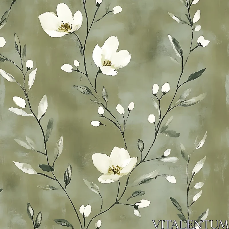 White Flowers on a Green Background AI Image