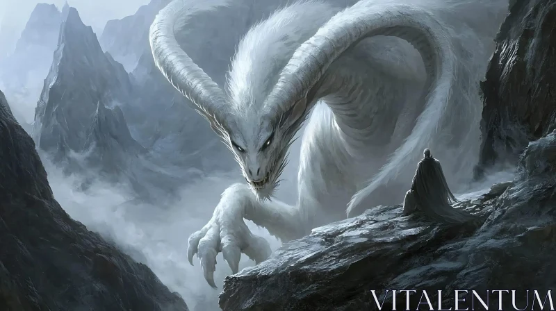 AI ART White Dragon and Solitary Figure Art