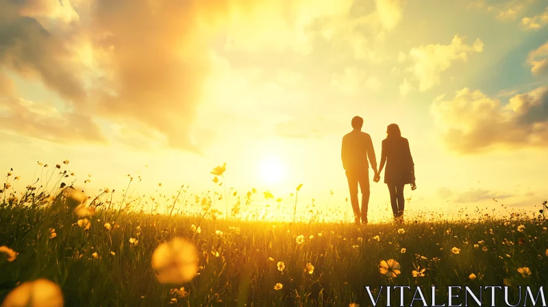 Couple Walking at Sunset AI Image