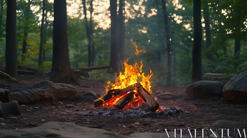 Forest Campfire Glow AI Image