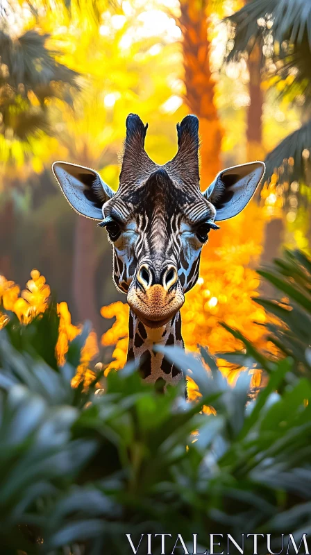 Giraffe Head in Tropical Sunlight AI Image