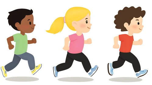 Children Running Cartoon Style