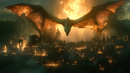 Epic Dragon and Burning City Scene