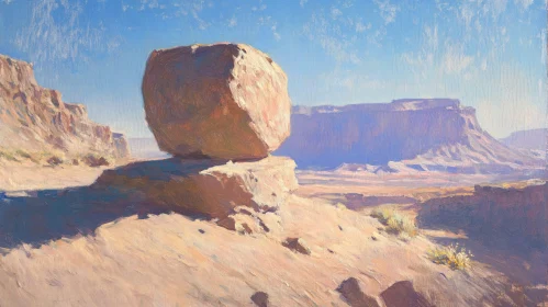 Balanced Boulder in Scenic Desert Landscape