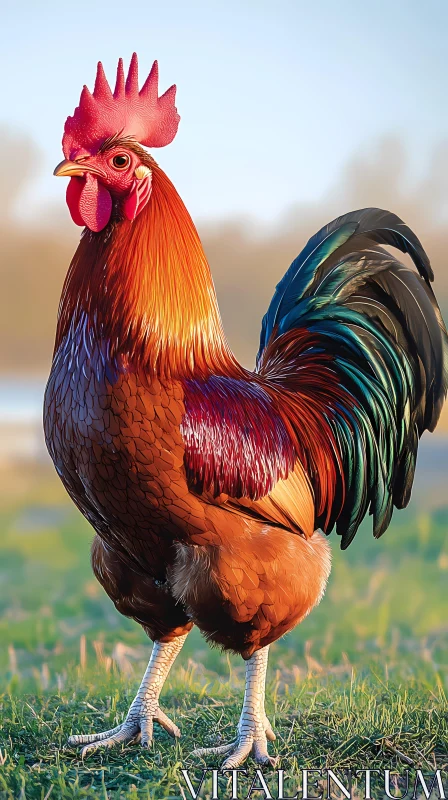 Vibrant Rooster on Grass AI Image