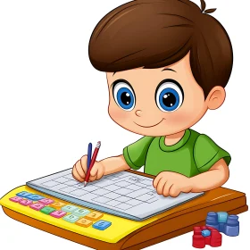 Illustration of a Boy at His Desk