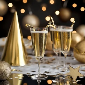 Festive Champagne Toast with Golden Decor