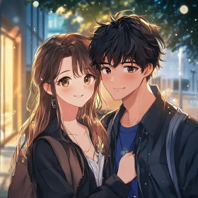 Romantic Anime Couple in Soft Light
