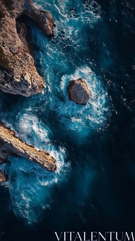 AI ART Bird's-Eye Perspective of Sea Waves and Cliffs