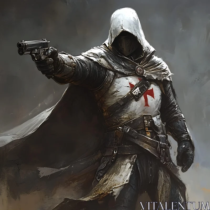 AI ART Hooded Warrior with Gun Pointing