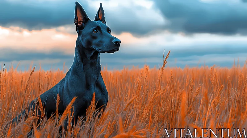 Dog in Wheat Field Landscape AI Image