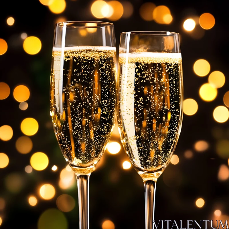 AI ART Festive Champagne Flutes with Bokeh Background