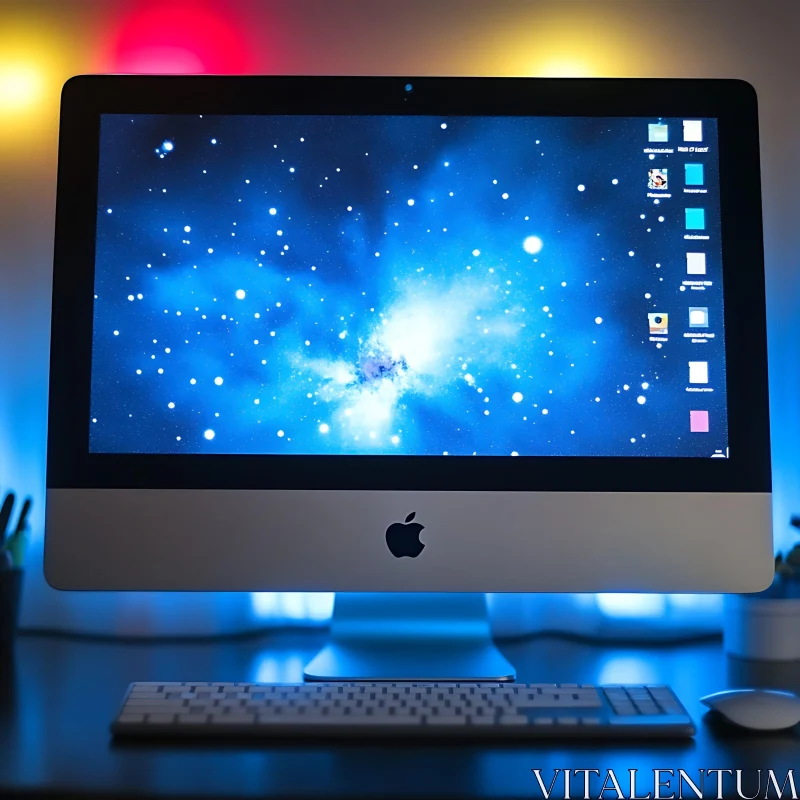 Stylish Desktop Setup with Space Wallpaper AI Image